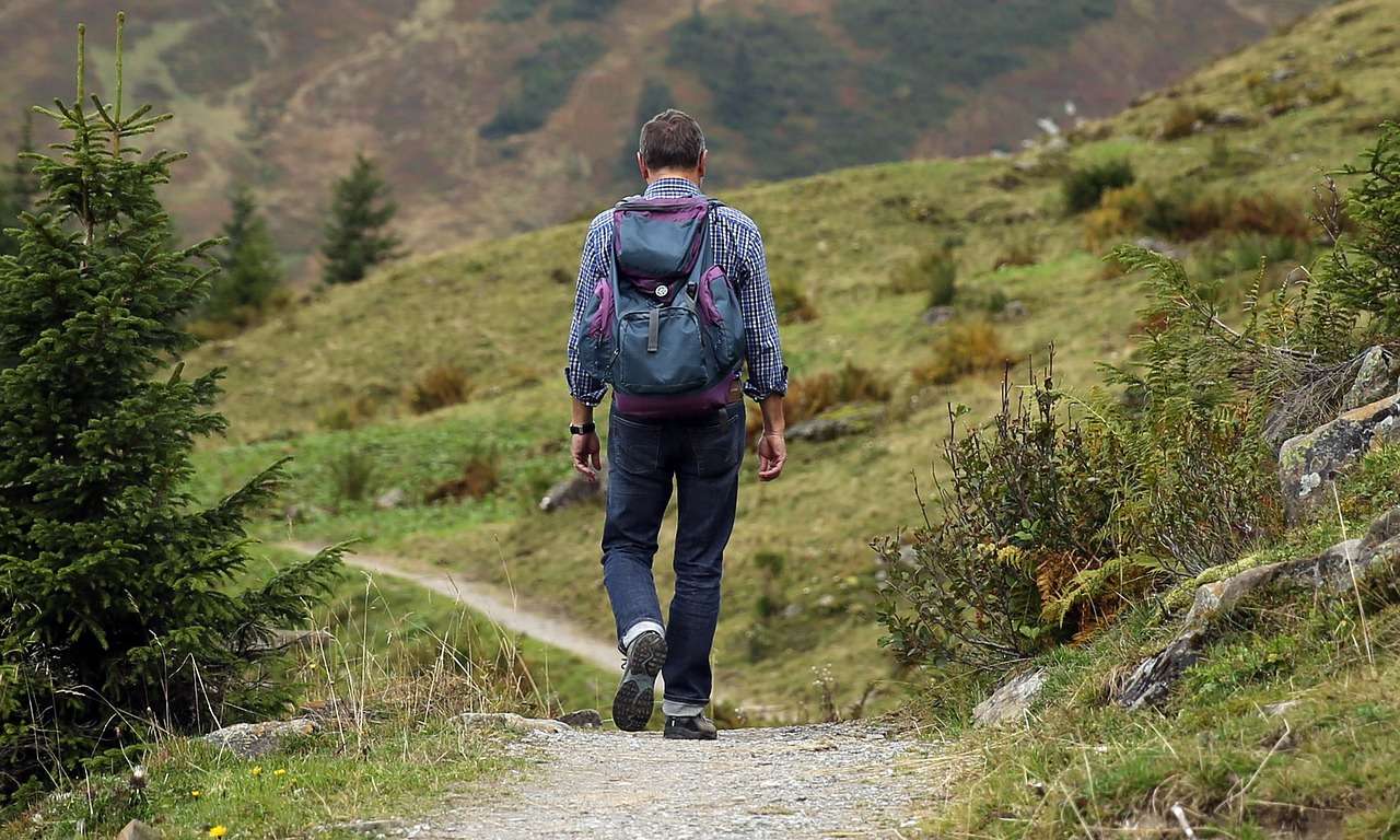 Traveller enjoying scenic view while travelling in mountains